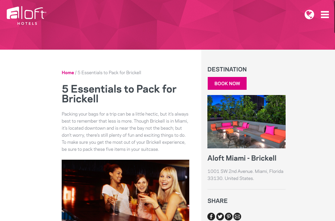 Aloft - Brickell - What to Pack